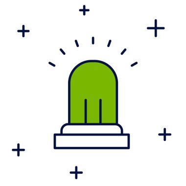 Doldurulmuş ana hatlı zil simgesi beyaz arkaplanda izole edildi. Yangın alarmı. Servis zili, el zili işareti, uyarı sembolü. Vektör