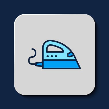 Mavi arka planda izole edilmiş elektrik direği simgesi. Buhar ütüsü. Vektör