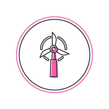 Doldurulmuş rüzgar türbini simgesi beyaz arkaplanda izole edildi. Rüzgar jeneratörü işareti. Elektrik üretimi için yel değirmeni. Vektör