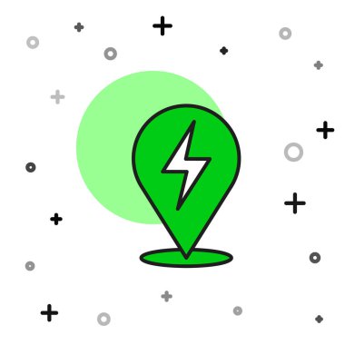 Beyaz arkaplanda izole edilmiş ana hatlı Şimşek simgesi. Flaş ikonu. Flaş ikonunu yükle. Gök gürültüsü. Yıldırım çarpması. Vektör