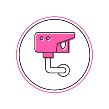 Beyaz arkaplanda izole edilmiş ana hatlı güvenlik kamerası simgesi. Vektör