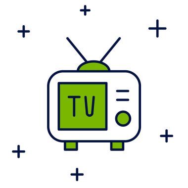 Doldurulmuş Retro TV simgesi beyaz arkaplanda izole edildi. Televizyon tabelası. Vektör