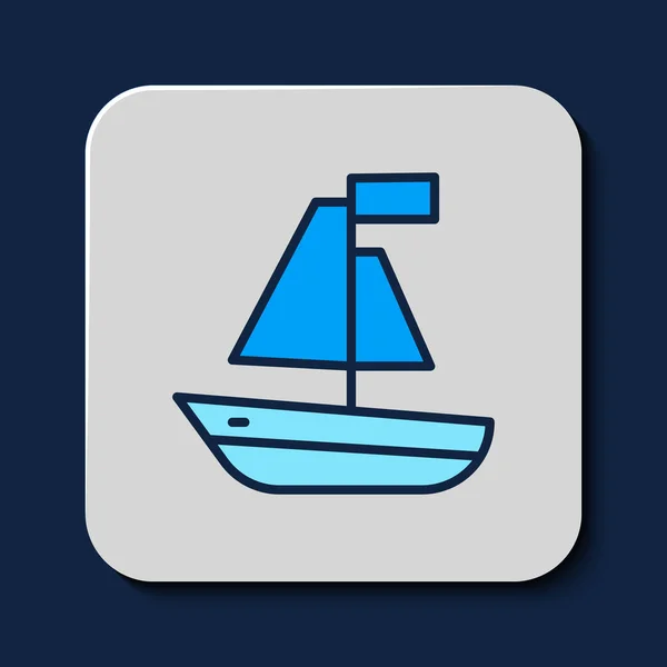 Filled Outline Toy Boat Icon Isolated Blue Background Vector —  Vetores de Stock