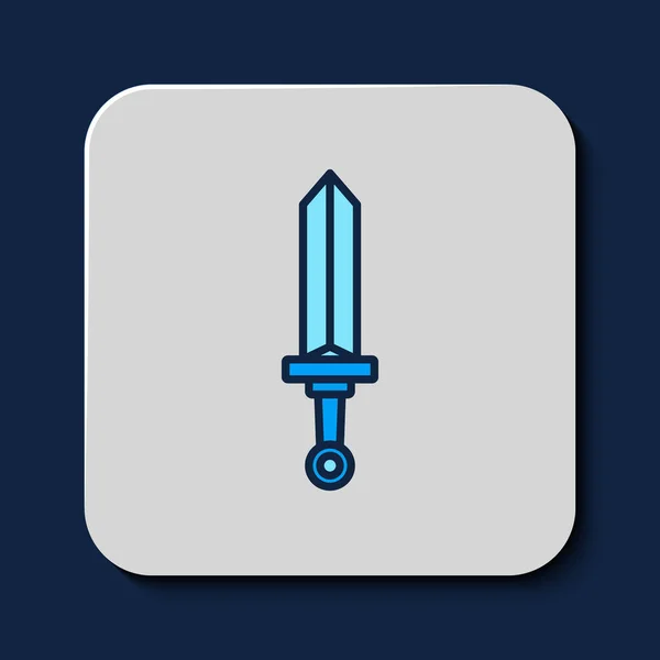 Filled Outline Medieval Sword Icon Isolated Blue Background Medieval Weapon — Vetor de Stock