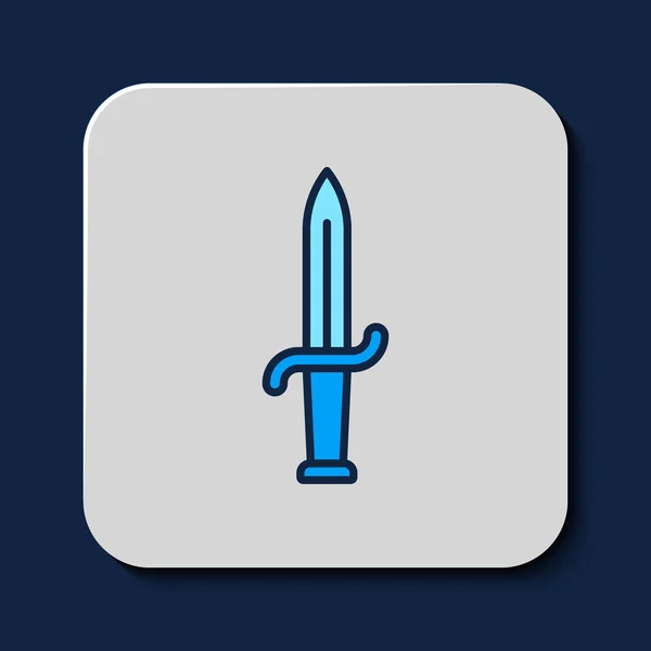 Filled Outline Dagger Icon Isolated Blue Background Knife Icon Sword — Stock Vector
