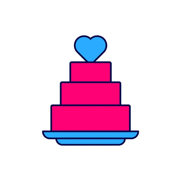 Filled Outline Wedding Cake Heart Icon Isolated White Background Vector — Stockvektor