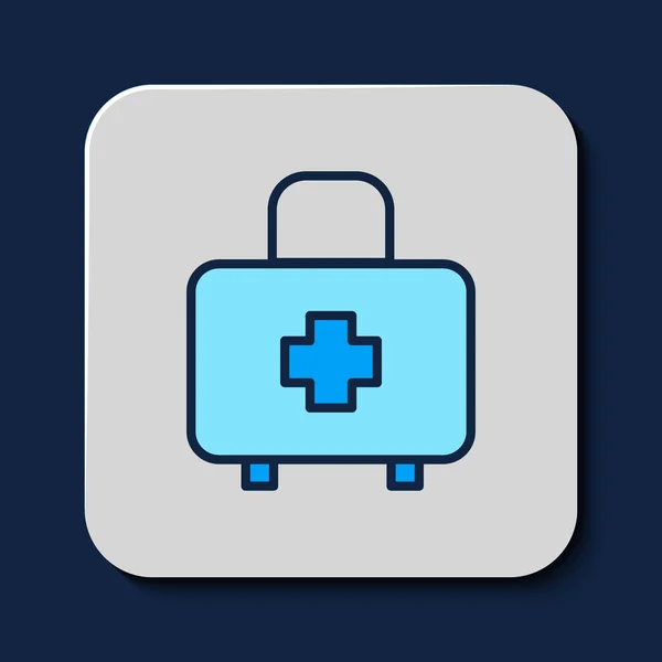 Gefüllte Umrisse Verbandskasten Symbol Isoliert Auf Blauem Hintergrund Medizinische Box — Stockvektor