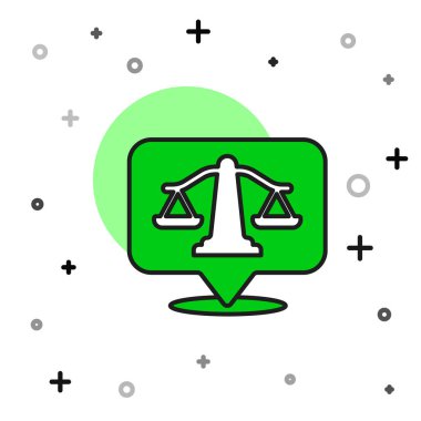 Beyaz arka planda izole edilmiş adalet simgesinin ana hatlarıyla dolu. Hukuk mahkemesi sembolü. Denge tabelaları. Vektör