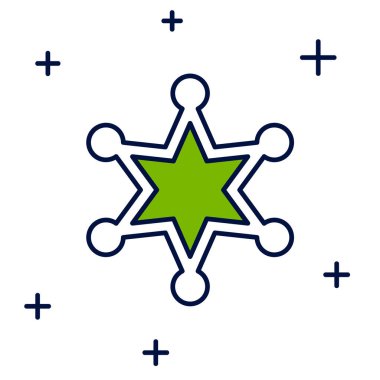 Hexagram şerifi simgesi doldurulmuş beyaz arka planda izole edilmiş. Polis rozeti ikonu. Vektör