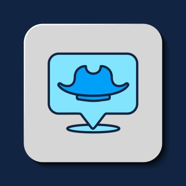 Mavi arka planda izole edilmiş ana hatlı korsan simgesi. Vektör