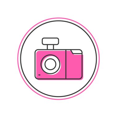 Beyaz arkaplanda izole edilmiş ana hatlı fotoğraf makinesi simgesi. Fotoğraf makinesi simgesi. Vektör