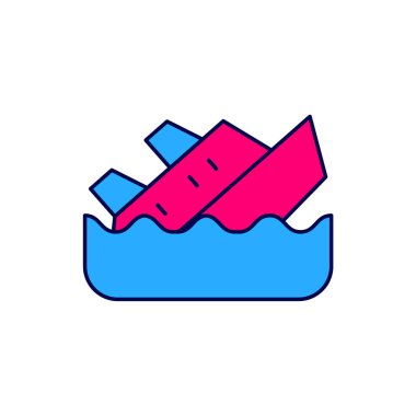 Filled outline Sinking cruise ship icon isolated on white background. Travel tourism nautical transport. Voyage passenger ship, cruise liner.  Vector