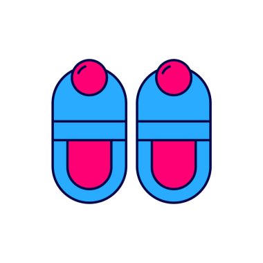 Beyaz arka planda izole edilmiş çizgili Terlik simgesi. Parmak arası terlik işareti. Vektör