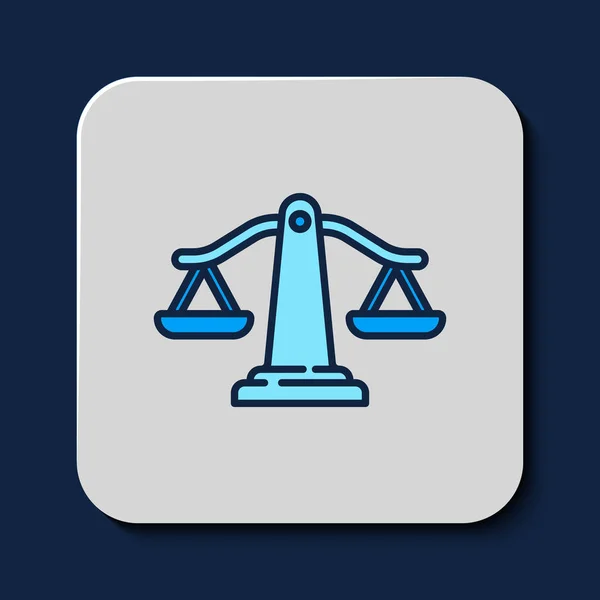 Filled Outline Scales Justice Icon Isolated Blue Background Court Law — Stockový vektor