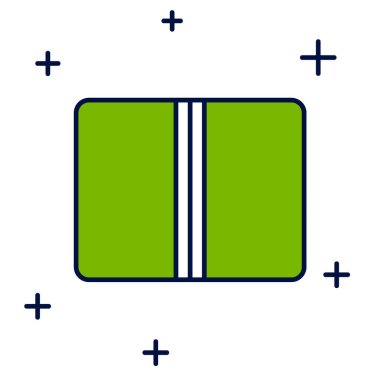 Doldurulmuş Tekstil kumaş rulo simgesi beyaz arkaplanda izole edildi. Yuvarlan, paspas, halı, halı, halı ya da kağıt rulo ikonu. Vektör