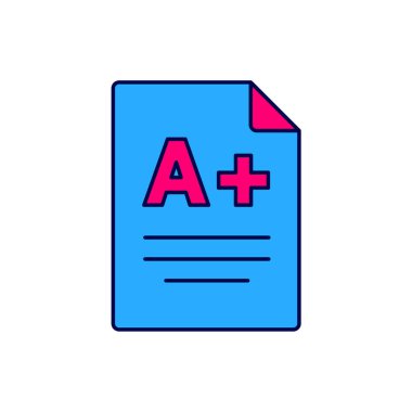 Sınav kağıdında beyaz arkaplanda A + dereceli simge izole edildi. Sınav kağıdı, sınav ya da araştırma konsepti. Sınav ya da sınav. Vektör
