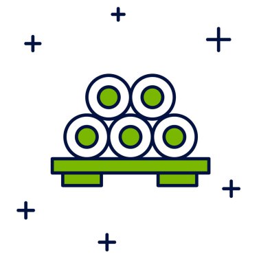 Filled outline Sushi on cutting board icon isolated on white background. Asian food sushi on wooden board.  Vector