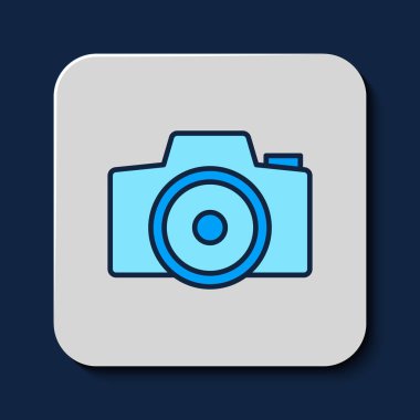 Filled outline Photo camera icon isolated on blue background. Foto camera. Digital photography.  Vector