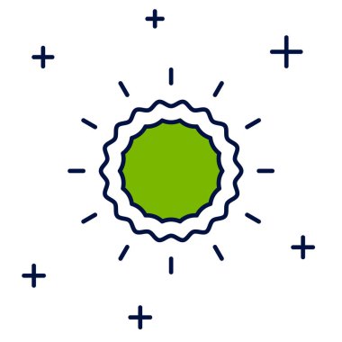 Doldurulmuş ana hatlı Sun simgesi beyaz arkaplanda izole edildi. Vektör