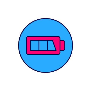 Doldurulmuş Batarya şarj seviyesi göstergesi simgesi beyaz arkaplanda izole edildi. Vektör