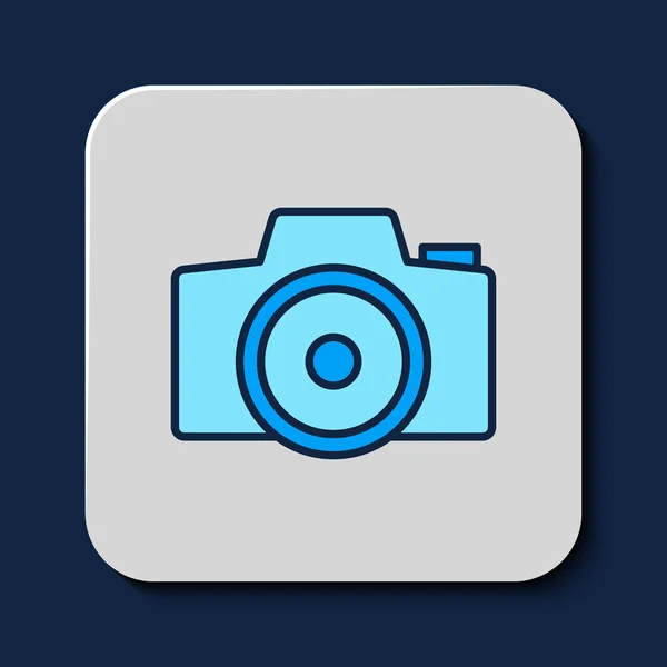 Filled Outline Photo Camera Icon Isolated Blue Background Foto Camera — Vector de stock