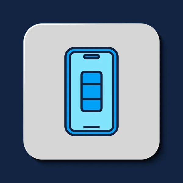 Заполненный Контур Аккумулятора Смартфона Значок Заряда Изолирован Синем Фоне Телефон — стоковый вектор
