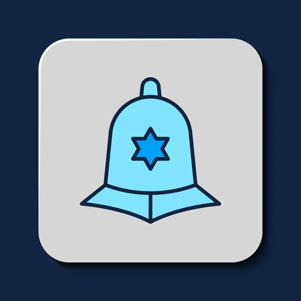 Filled Outline British Police Helmet Icon Isolated Blue Background Vector — Stockvector