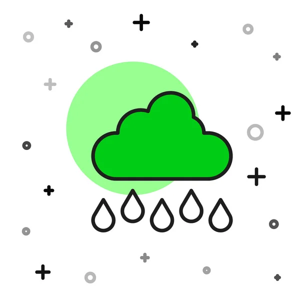 フルアウトライン白い背景に雨のアイコンが隔離されたクラウド 雨滴と雨の雲の降水量 ベクトル — ストックベクタ