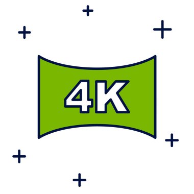 Filled outline Screen tv with 4k Ultra HD video technology icon isolated on white background.  Vector