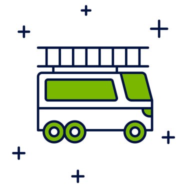 Beyaz arka planda izole edilmiş ana hatlı itfaiye aracı simgesi. İtfaiye. İtfaiyeciler acil durum aracı. Vektör