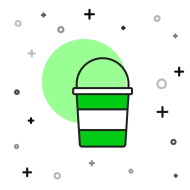 Beyaz arkaplanda izole edilmiş Ateş Kovası simgesi. Metal kova boş ya da ateşle savaşmak için su var. Vektör