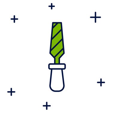 Doldurulmuş Rasp metal dosya simgesi beyaz arkaplanda izole edildi. Ahşap ve metalle çalışmak için Rasp. Tezgah ve atölye için alet. Vektör