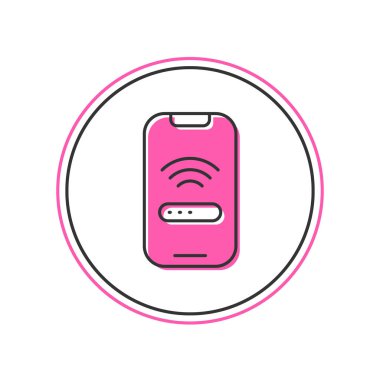 Beyaz arkaplanda izole edilmiş ücretsiz kablosuz bağlantı ikonu ile Smartphone ana hatlarıyla dolduruldu. Kablosuz teknoloji, kablosuz bağlantı, kablosuz ağ. Vektör