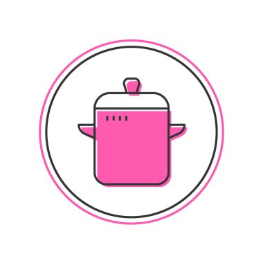 Beyaz arkaplanda izole edilmiş ana hatlı tencere ikonu. Haşlama ya da güveç besin sembolü. Vektör