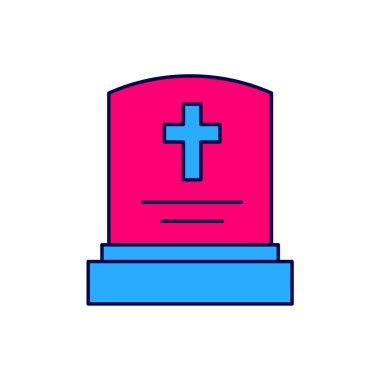 Grave ana hatlarıyla doldurulmuş mezar taşı simgesi beyaz arkaplanda izole edilmiş. Vektör