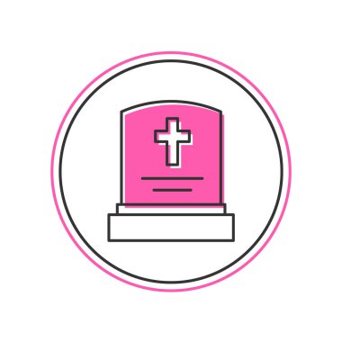 Filled outline Grave with tombstone icon isolated on white background.  Vector