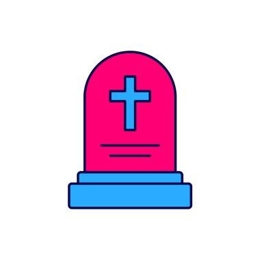 Grave ana hatlarıyla doldurulmuş mezar taşı simgesi beyaz arkaplanda izole edilmiş. Vektör