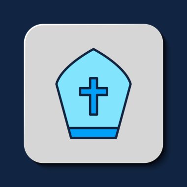 Mavi arka planda izole edilmiş Papa şapkası simgesi. Hristiyan şapkası işareti. Vektör