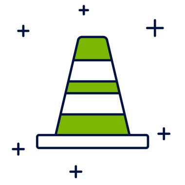 Beyaz arkaplanda izole edilmiş ana hatlı trafik konisi simgesi. Vektör