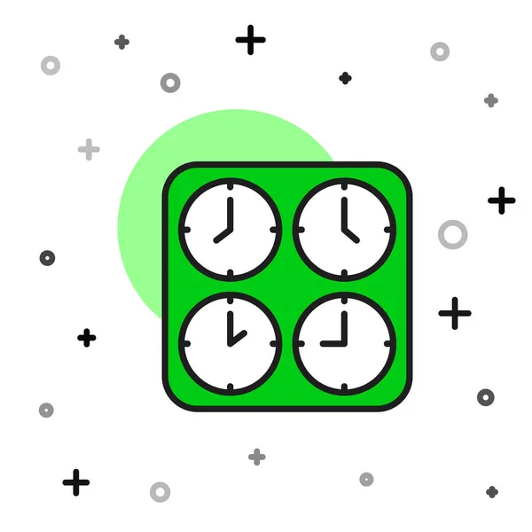Filled Outline Time Zone Clocks Icon Isolated White Background Vector — Vector de stock