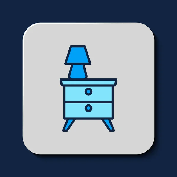 Vyplněný Obrys Nábytkový Noční Stolek Ikonou Lampy Izolovanou Modrém Pozadí — Stockový vektor