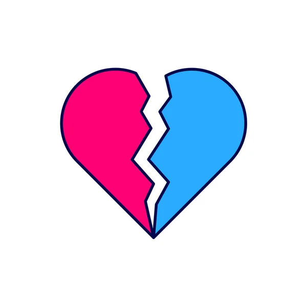 Γεμάτο Περίγραμμα Ραγισμένη Καρδιά Εικονίδιο Διαζυγίου Απομονωμένο Λευκό Φόντο Σύμβολο — Διανυσματικό Αρχείο