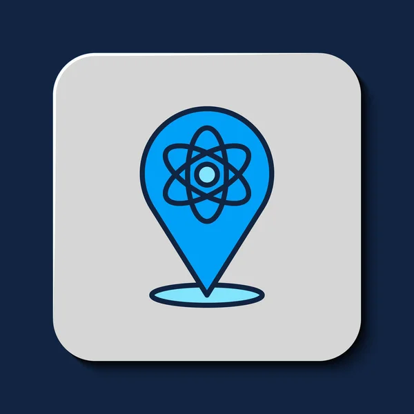 Filled Outline Atom Icon Isolated Blue Background Symbol Science Education — Wektor stockowy