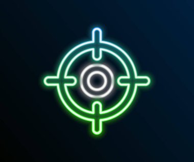 Parlayan neon hattı hedef spor simgesi siyah arkaplanda izole edildi. Atış mesafesi ya da atış mesafesi için sayıları olan temiz bir hedef. Renkli taslak konsepti. Vektör