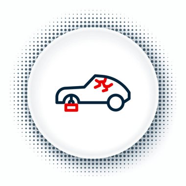 Kırık araba simgesi beyaz arkaplanda izole edildi. Araba kazası. Renkli taslak konsepti. Vektör