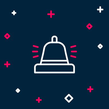 Line Otel servis çanı simgesi mavi arkaplanda izole edildi. Resepsiyon zili. Renkli taslak konsepti. Vektör