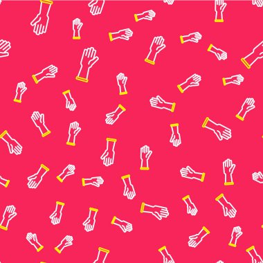 Çizgi Medikal Kauçuk Eldiven ikonu kırmızı arka planda izole edilmiş pürüzsüz desen. Koruyucu lastik eldivenler. Vektör