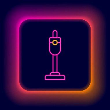 Parlayan neon hattı elektrik süpürgesi ikonu siyah arkaplanda izole edildi. Renkli taslak konsepti. Vektör