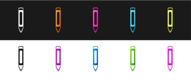 İşaretleyici kalem simgesini siyah ve beyaz arkaplanda izole et. Vektör.