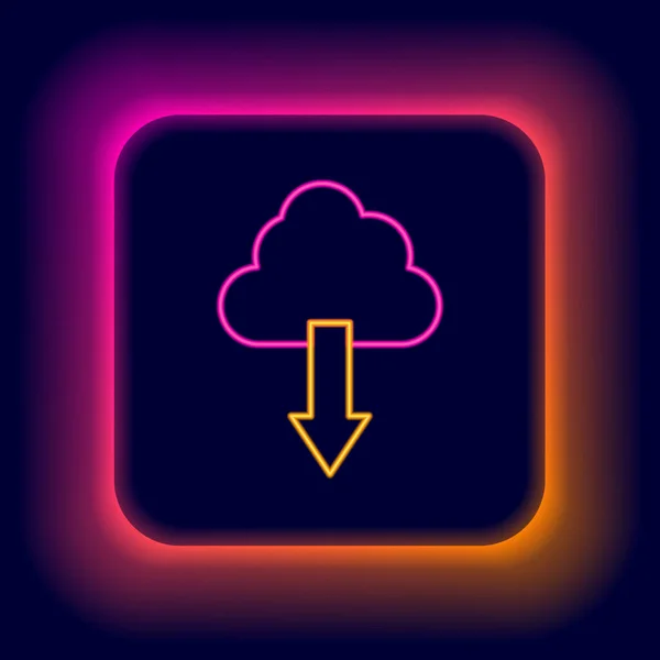 Leuchtende Neon Line Cloud Download Symbol Isoliert Auf Schwarzem Hintergrund — Stockvektor